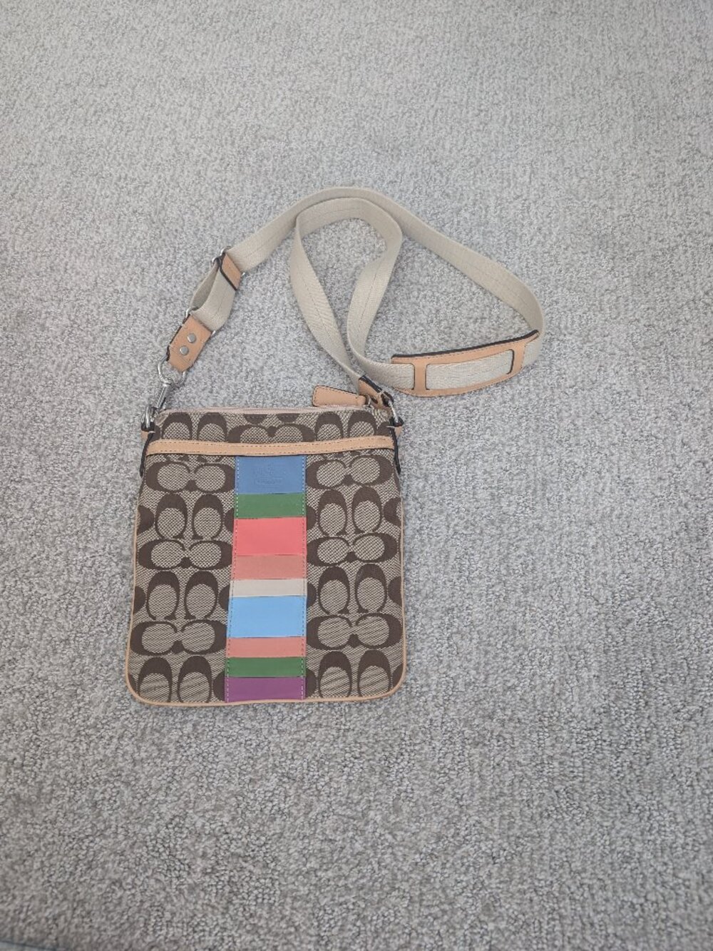Coach Stripe Crossbody Bag Tan with multicolor stripes